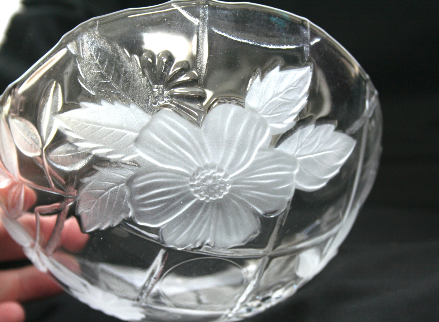 4 Vintage Flower frosted Glass Bowls Set 3D Frosted Glass