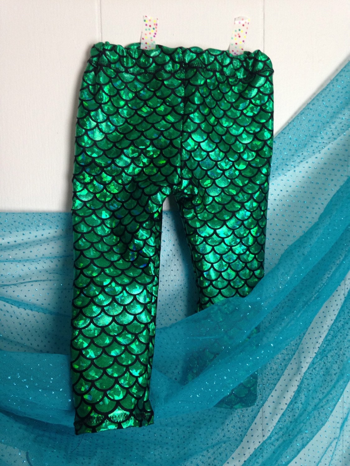 Girls Mermaid leggings Pants tights mermaid Metallic Green