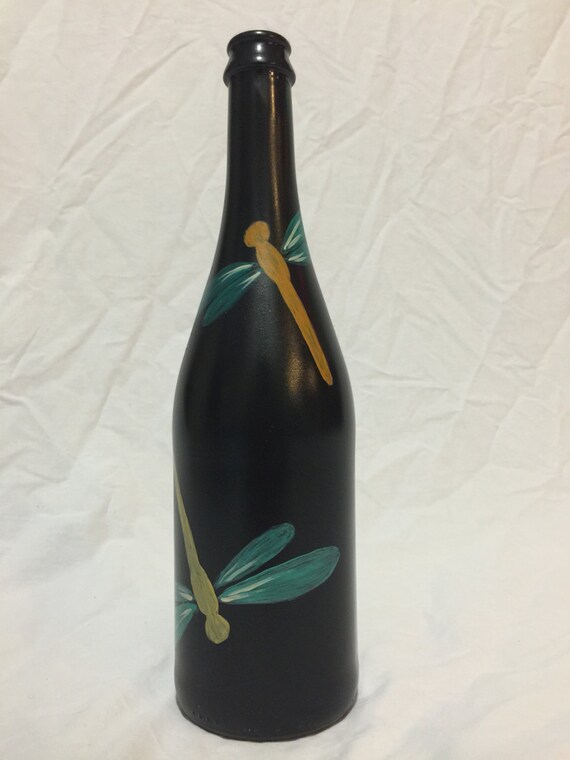 Hand Painted Dragonfly Wine Bottle