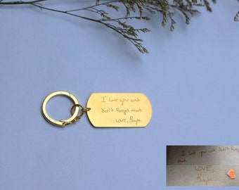 Memorial Signature KEYCHAIN - Handwriting Keychain - Engraved keychain - Personalized Keychain - Gift for Men - Father's Day