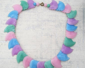 Plastic Shark Tooth Necklace - Pink Green Blue Plastic Necklace - Festival Necklace - Gift Lady Her