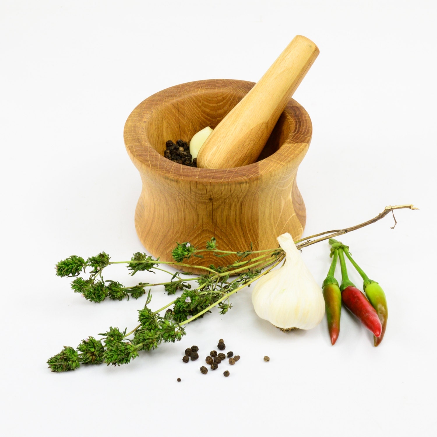 Large pestle and mortar Wooden Herb grinder Spice crusher