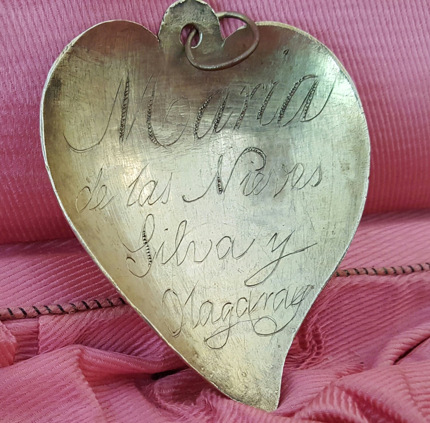 Large Vintage Spanish Engraved Heart of Mary by PinyolBoiVintage