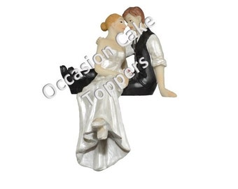Wedding Cake Topper - Bride and Groom - Sitting on Cake - Polyresin Decoration