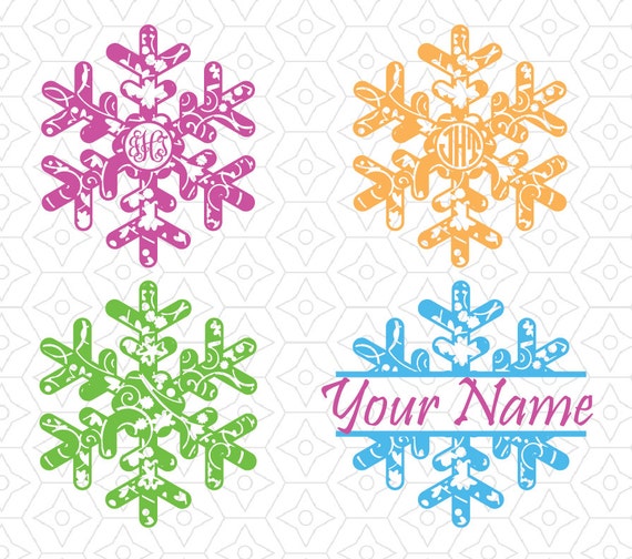 Download Snowflake Swirl Monogram Frames and Decals SVG DXF and AI