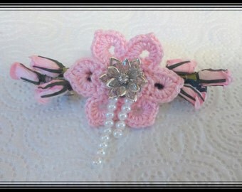 Items similar to Blue & Pink floral hair clip, double-prong non-slip ...