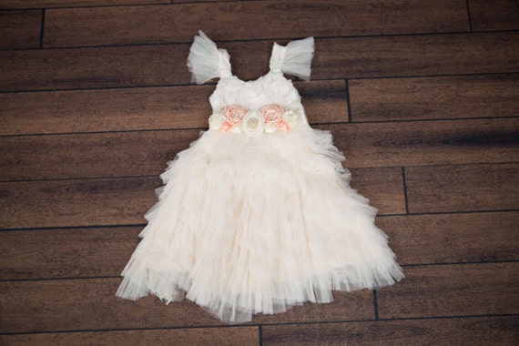 Floor Length Flower Girl Dress Ivory Cream Wedding Sash Belt