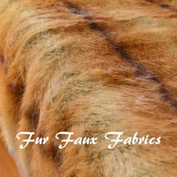 Gazelle Impala Deer Brown Beige Stripe Fur Faux Fabric By The