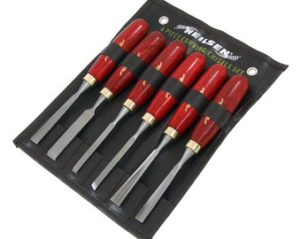 6PC Chisels, Gouges, Woodworking, Woodturning, Wood Carving Tools, With Wrap Up Storage Case CT3057