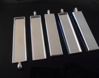 5 Silver pendant trays Glass dome necklace trays Rectangular Pendant blanks 10x50 mm Rectangle pendant bezel Resin pendant base Jewelry
