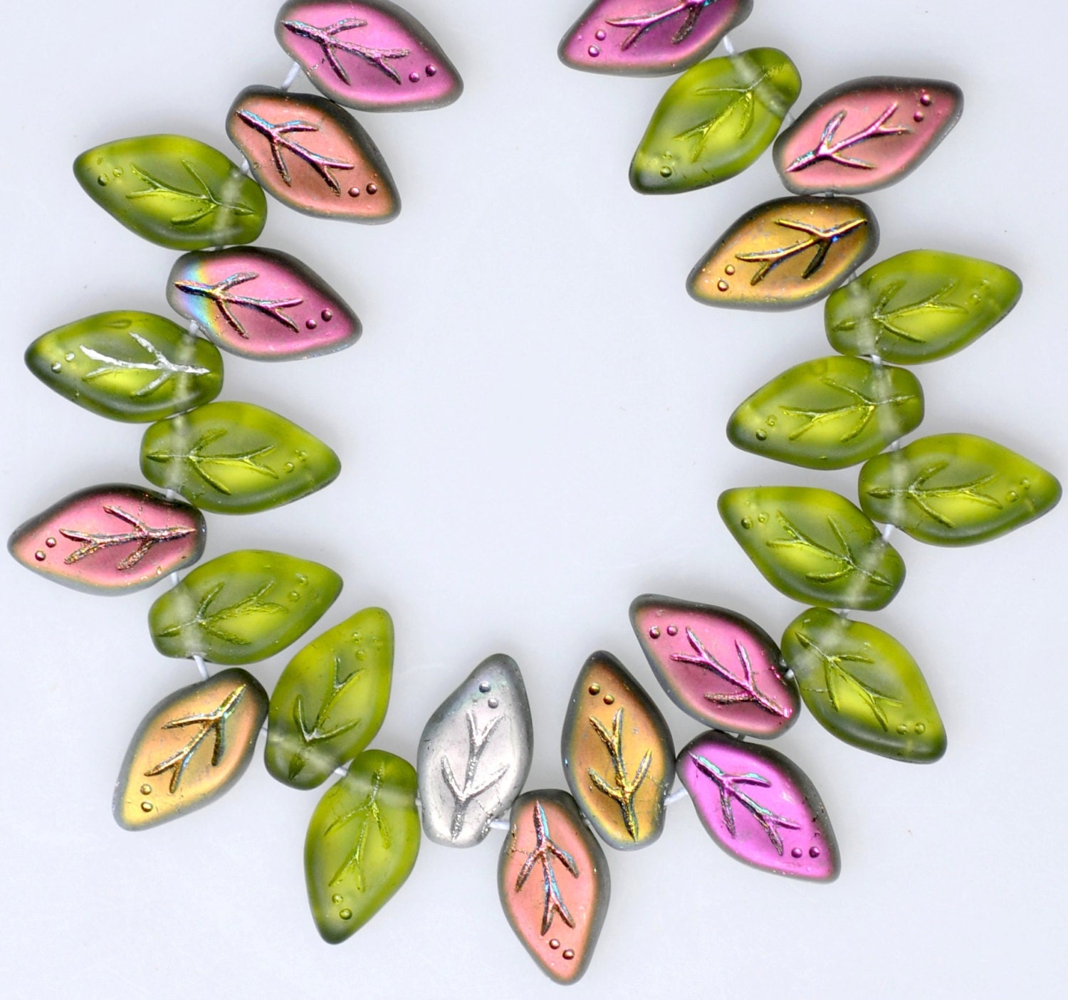 10mm x 5mm Small Leaf Bead Czech Glass Leaf Beads Top Hole