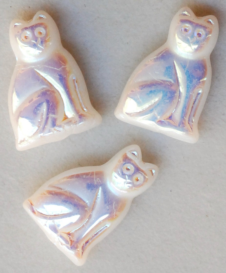 20mm Seated Cat Czech Glass Cat Beads Various AB Colors