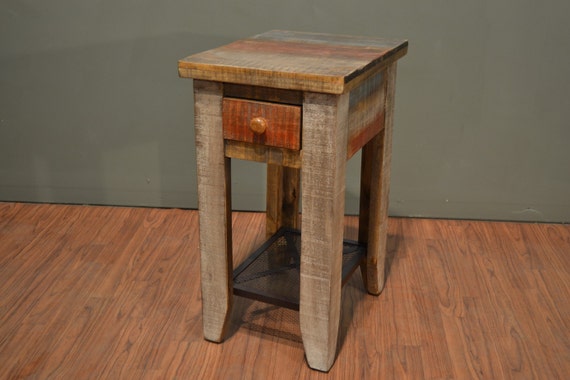 Rustic solid wood Side Table with drawer / End table