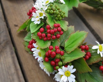Rustic wedding hair crown Red wedding headband Flower hair wreath Flower headband Bridal headband Bridal hair wreath Bridal crown Daisy