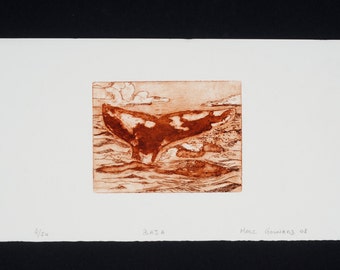 Etching/ Whale Tail/ Baja California Mexico Original Art by Marc Gounard