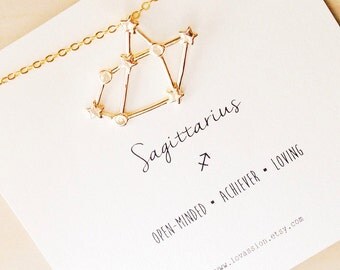 Sagittarius Necklace, sagittarius constellation necklace, gold sagittarius necklace, zodiac constellation necklace, star sign necklace, 14k