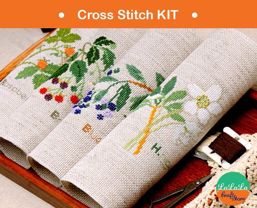 Modern Cross Stitch KITs Berries and Flower cross stitch KIT