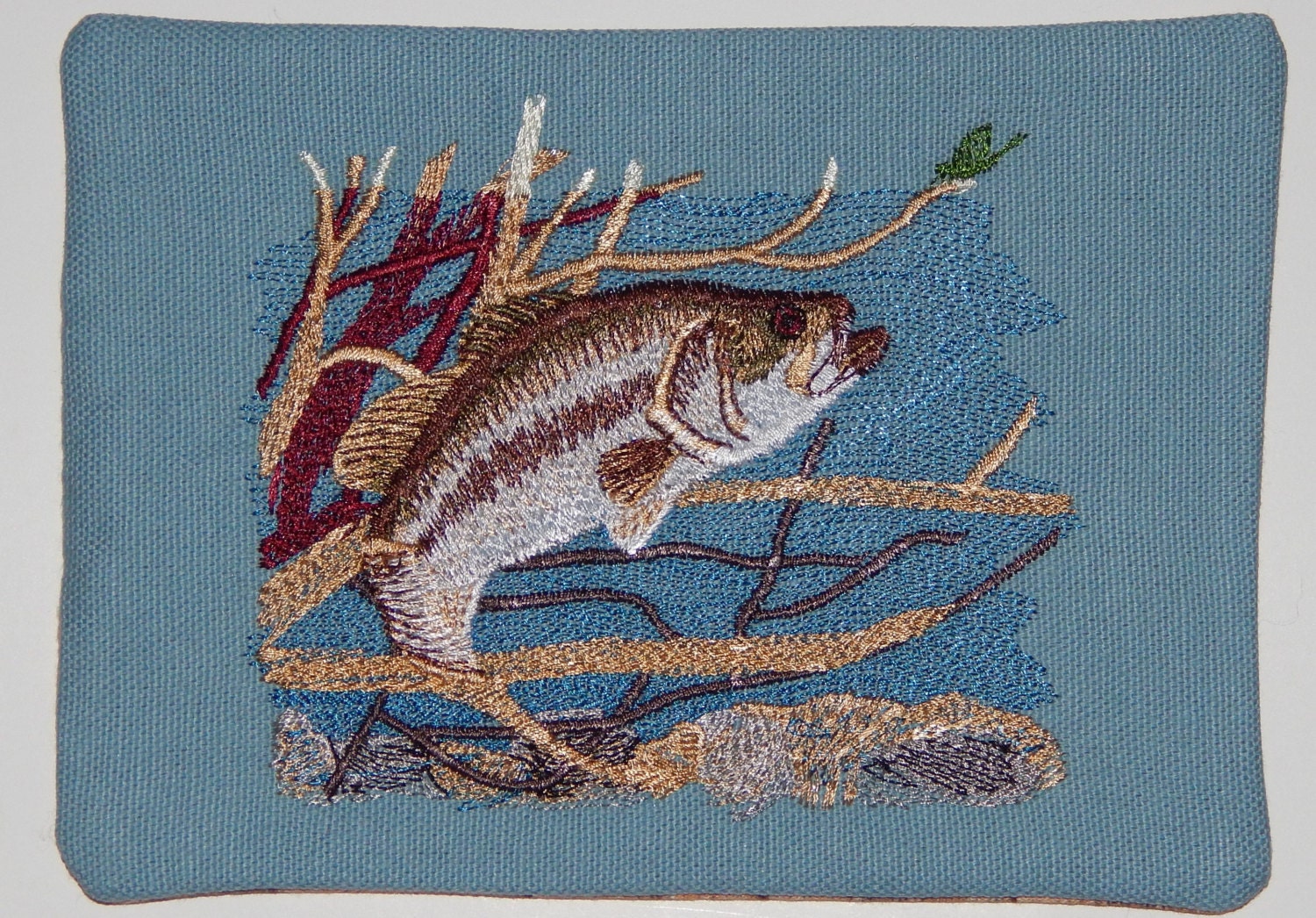 Embroidered Large mouth bass fish CoasterMug Rug by fiberamics