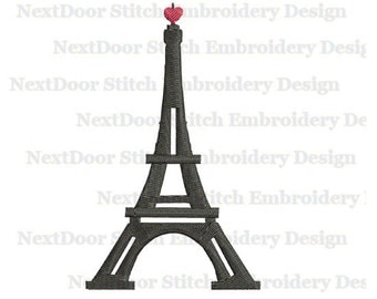 Eiffel tower embroidery design, Paris filled stitch machine embroidery file download, bd-003-fill