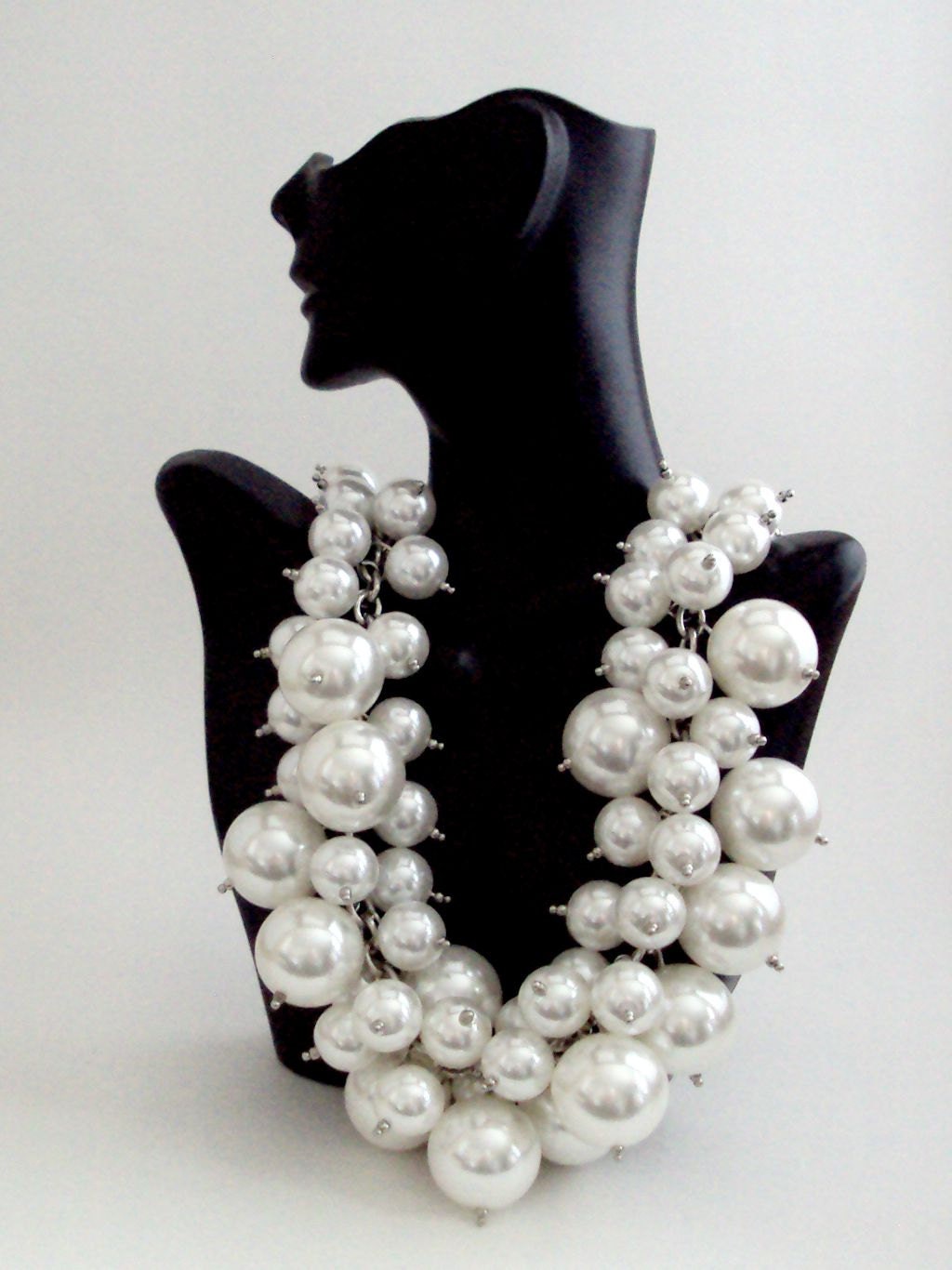 Big Bold Chunky Necklace White Pearl Cluster By SEPearlsAndMore