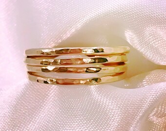 Gold Stacking rings, 14ct Gold filled stackable rings, Skinny Handcrafted ring, Hammered ring, 14ct Gold filled textured skinny rings.