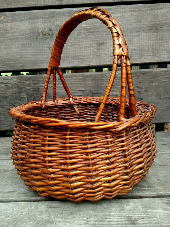 Dark stained Wicker Basket 10 x 9 by McghghysCorner on Etsy