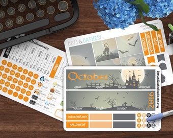 MO1- October Monthly overview kit, October sticker kit, monthly view set, monthly planner kit, halloween stickers, Kawaii monthly kit