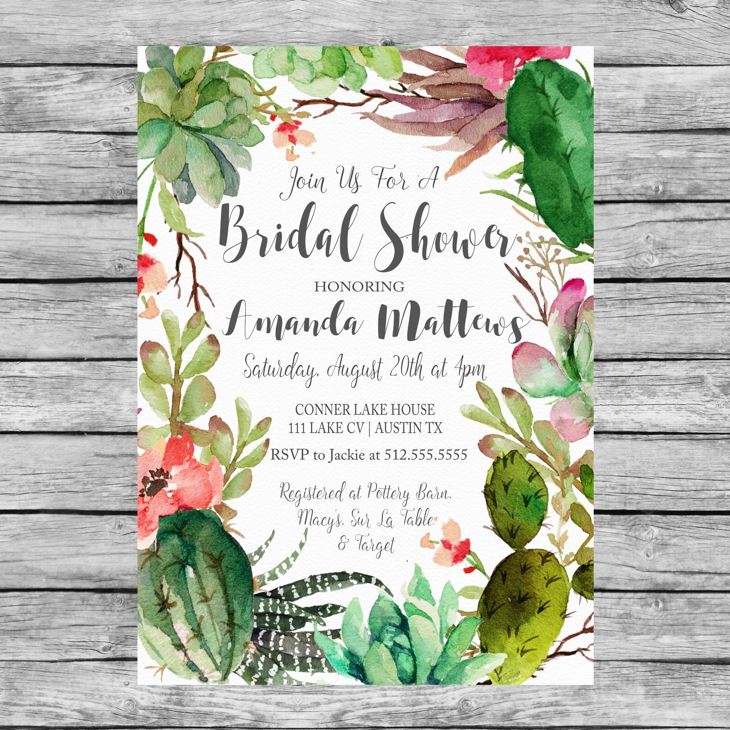 Bridal Shower Succulent Invitation Printable by SunbirdPrintables