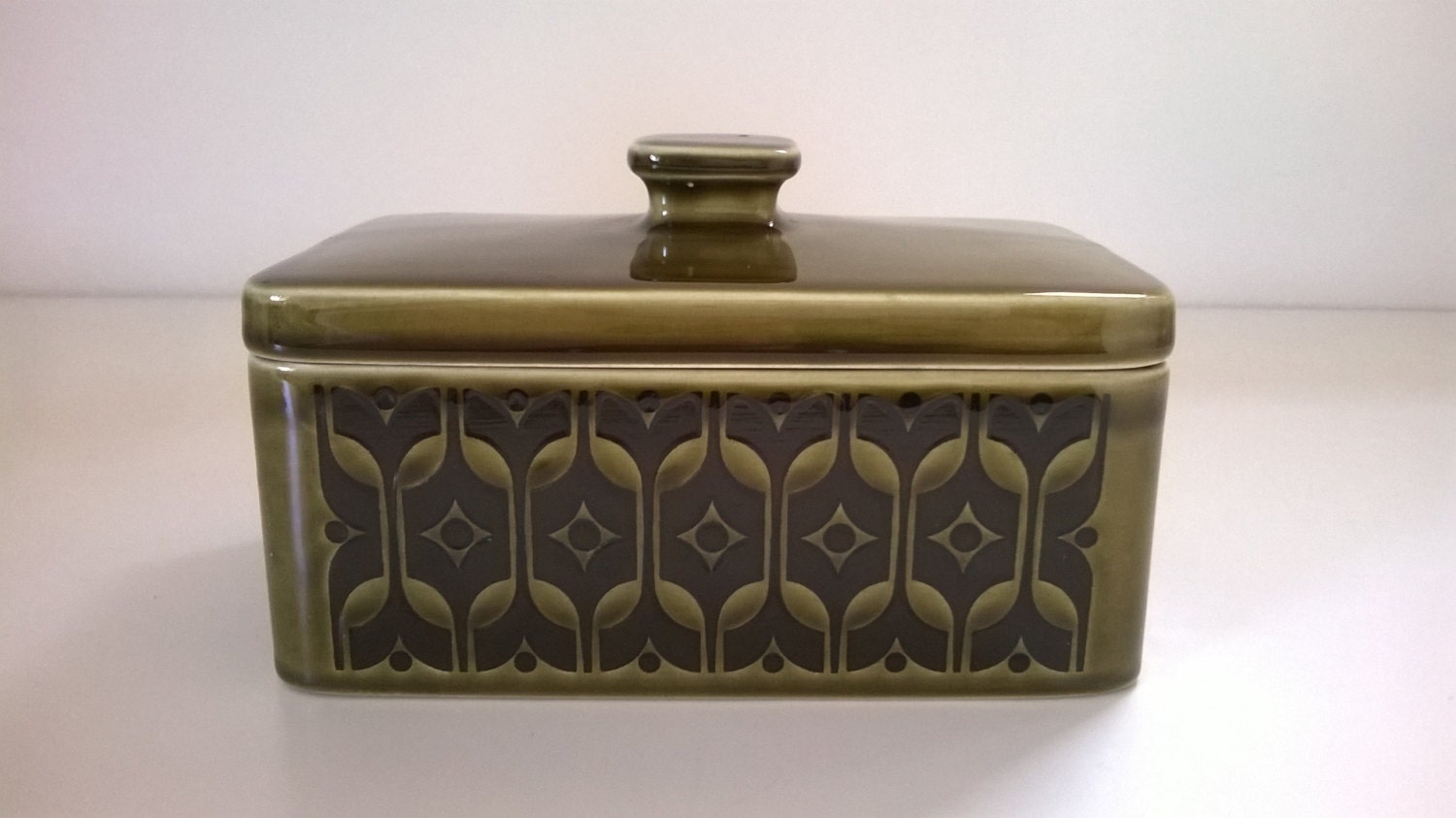 Vintage Hornsea heirloom butter dish green 1970’s Haute Juice