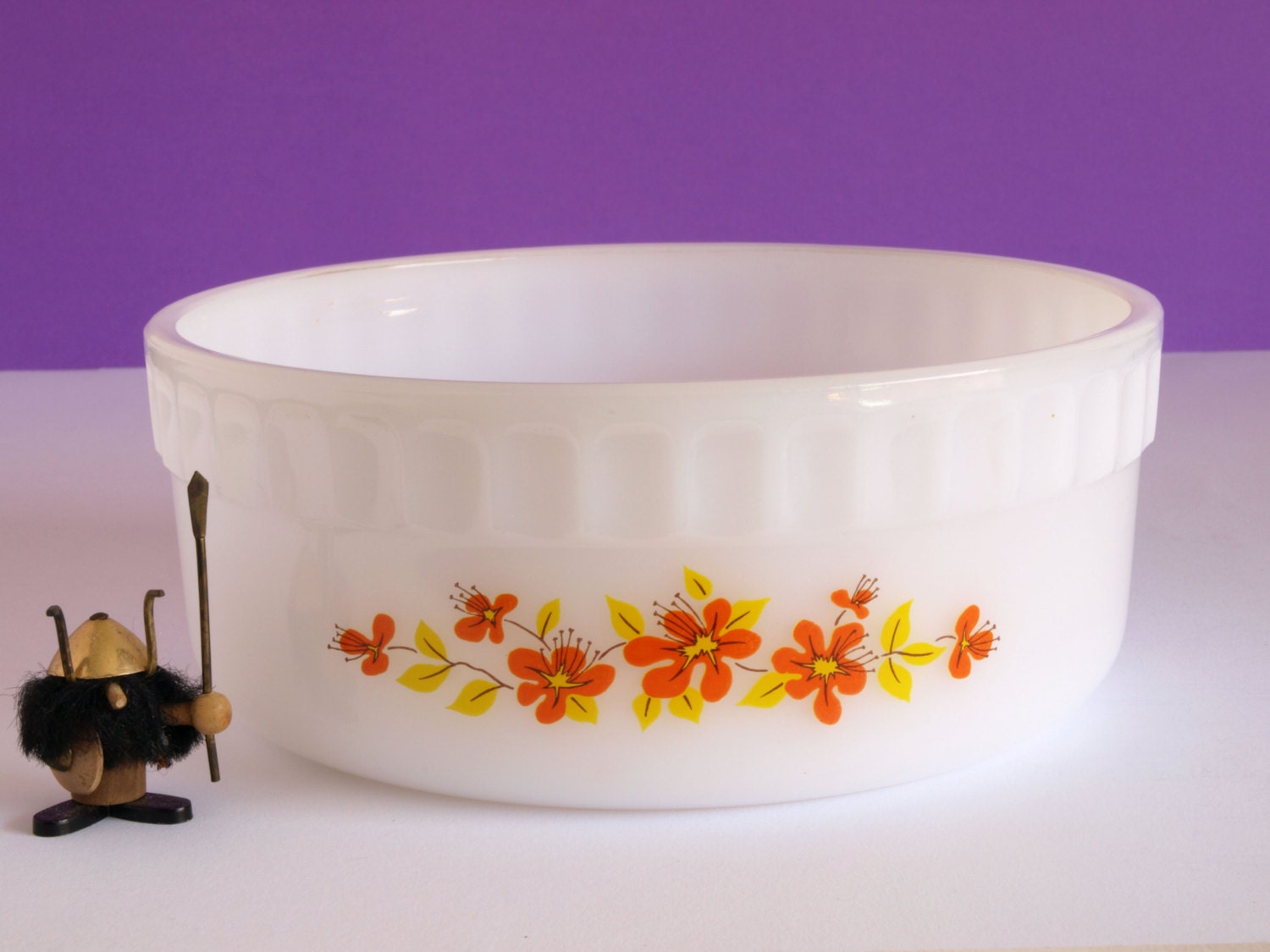 Retro Vintage Agee Crown Ovenware Pyrex Orange Blossom 70s Souffle Dish