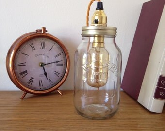 Retro Kilner Mason Jar Table Lamp with vintage wire cage bulb