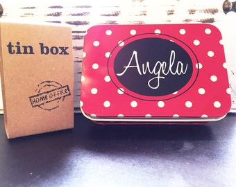 Cute Red Polka Dot Tin Box Personalized Monogrammed Small