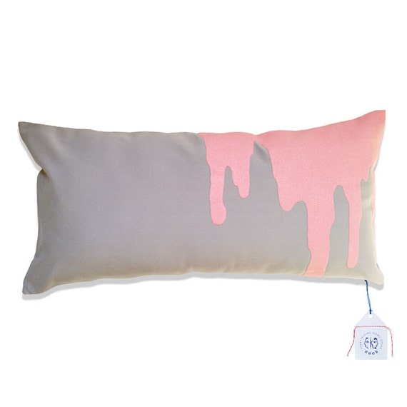 Items similar to pink splash - on light grey throw pillow toss pillow decorative pillow ...