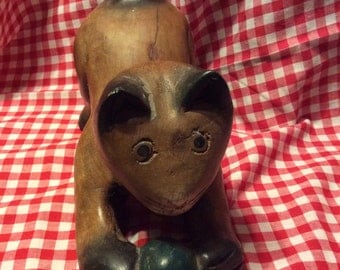 Wood Carving of Playing Kitty w/Ball Pouncing