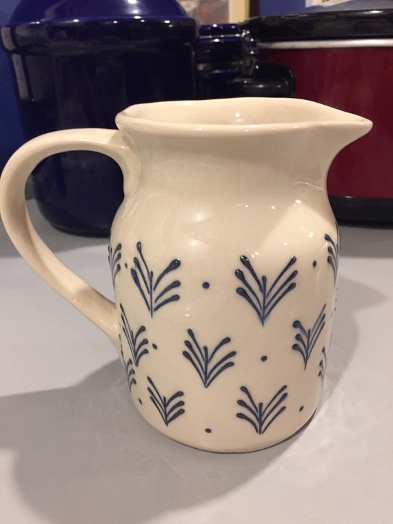 Pitcher Hartstone Folk Art Pitcher Blue Feather Pattern