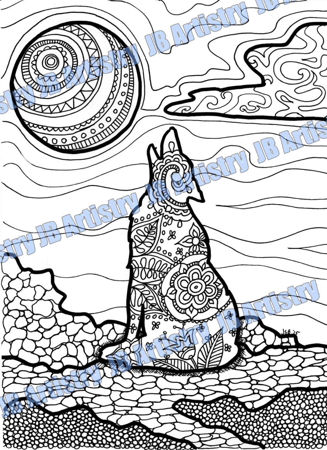 Coloring Page Wolf by JBArtistryShop on Etsy