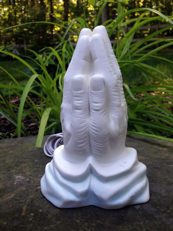 Items similar to Vintage ceramic praying hands light on Etsy