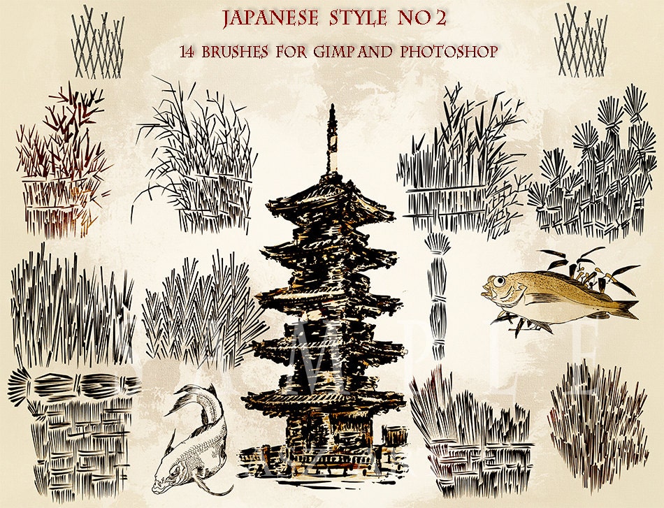 Japanese style14 brushes for GIMP and