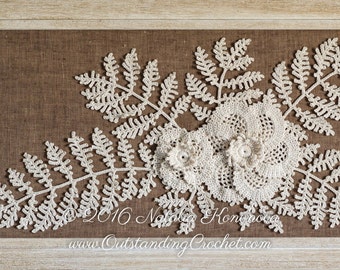 Crochet Flower Pattern - Crochet Leaf Pattern - Irish Crochet Lace Motif Applique Pattern - Fiber Art - Crochet Home Wall Decor - PDF