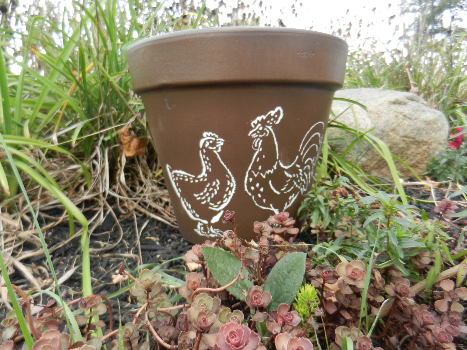 Hen and Rooster Terracotta Flower Pot