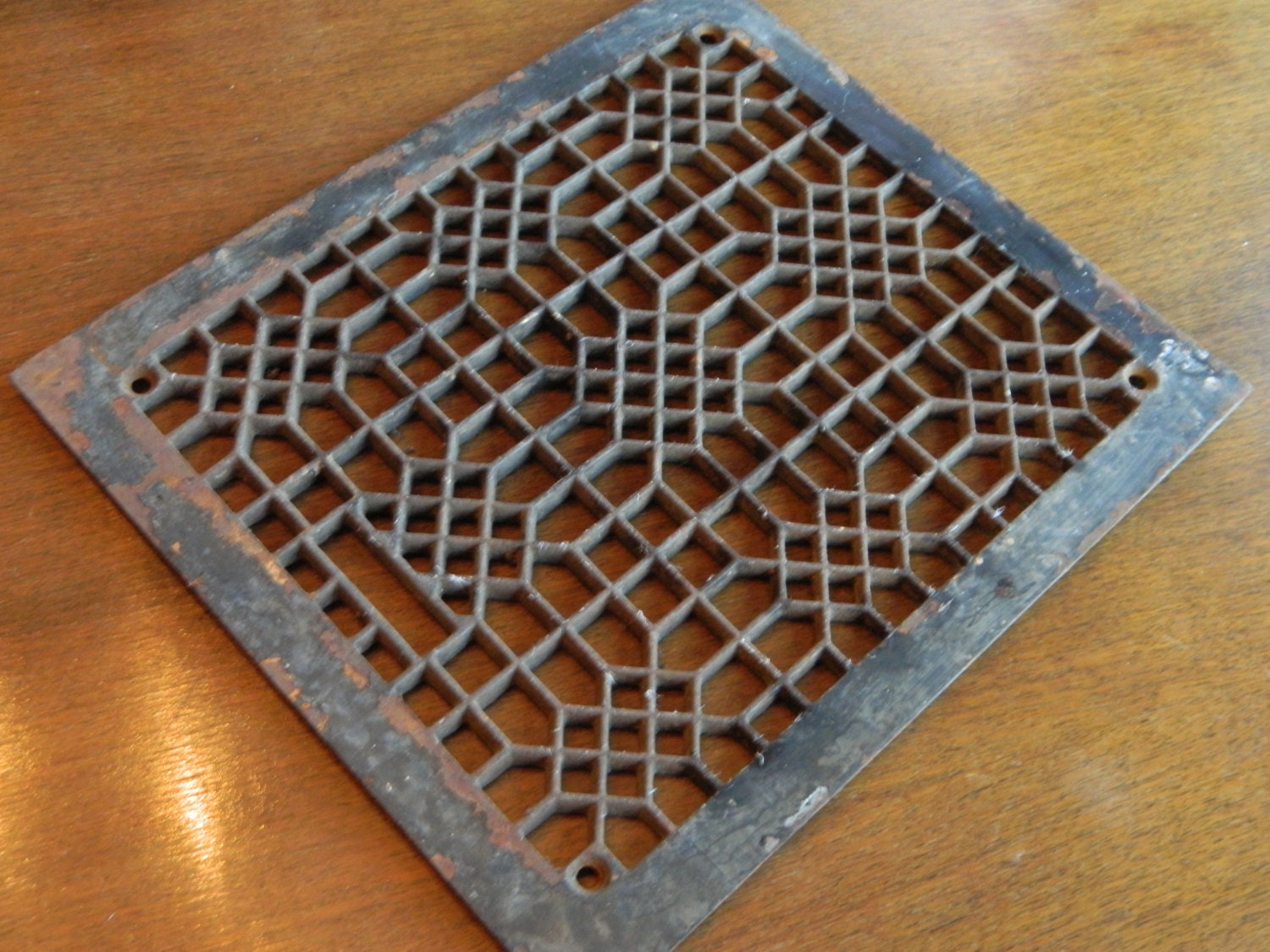 Antique Vent Cover Antique Cast Iron Grate Geometric Pattern