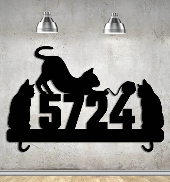 3 Cat Custom Address Sign Cat House Number Steel Metal Hand