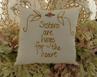 Hand painted pillow - Sisters are hugs for the heart