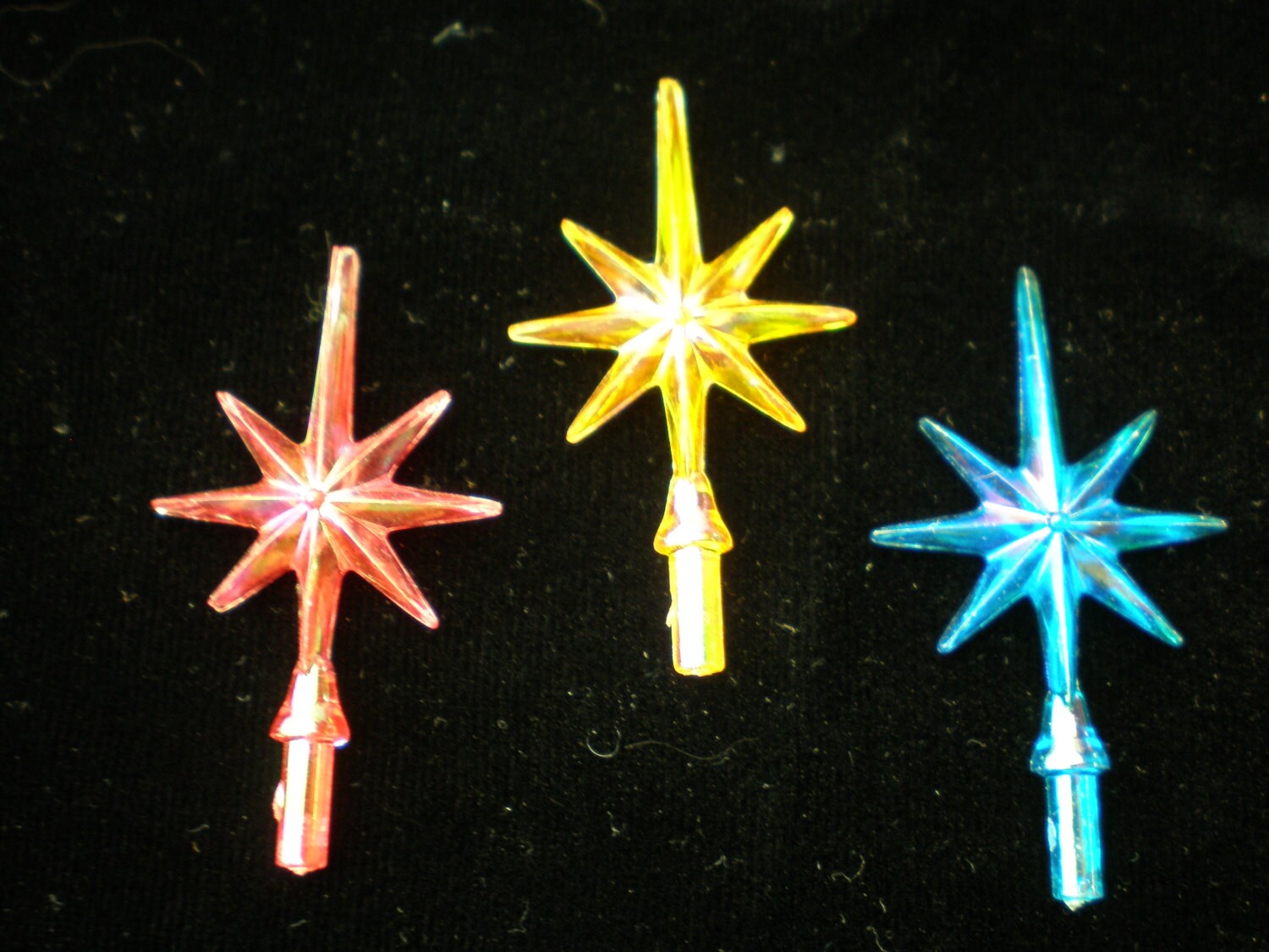 3 Snowflake Stars Ceramic Christmas Tree bulbs lights Red