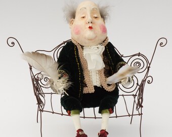 OOAK art doll "King of Goodwill", interior doll, collectable, king, bench, unique, paper clay doll, OOAK doll, art doll, home decor