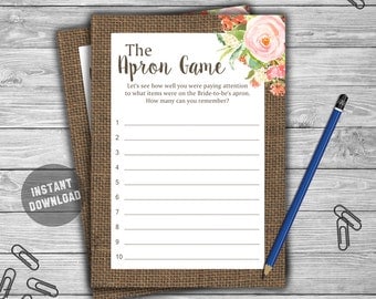 Burlap Floral - Bridal Shower - Apron Game - Game - Cards - Printable - DIY - Instant Download - The Apron Game L22