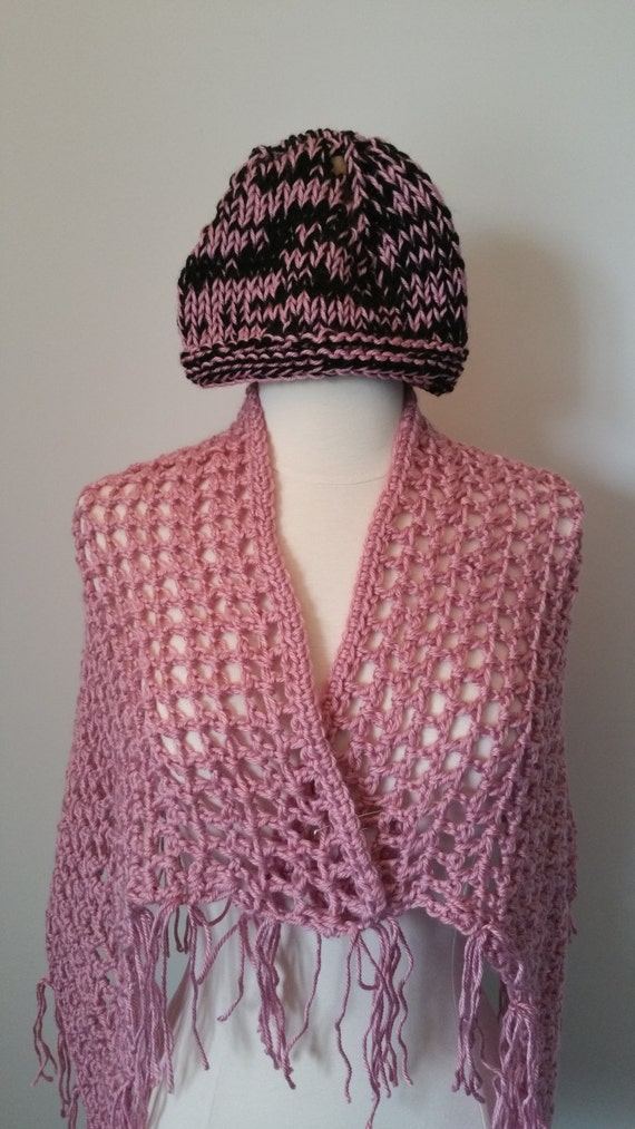Items similar to Black and Pink Knit Hat on Etsy