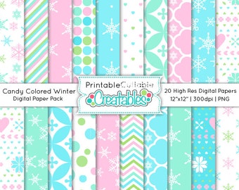Candy Colored Winter Digital Paper Pack Printable Scrapbook Paper Instant Download - Includes Limited Commercial Use!