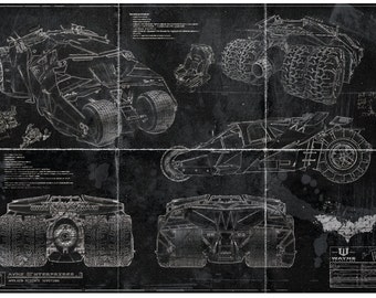 Batman Batmobile Tumbler Blueprint Art Print (A2 = 420mm*594 or 16.5' * 23.4')