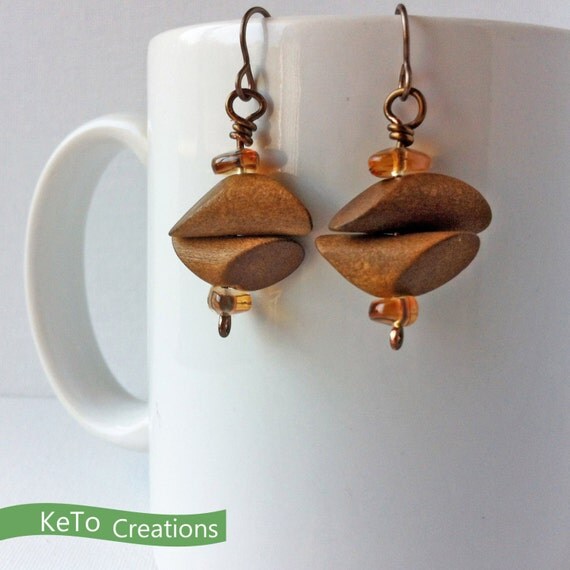 Earthy Hand Carved Wooden Drop Earrings, Rustic Geometric Chunky Wear a Piece of Nature For Any Outdoor Occasion